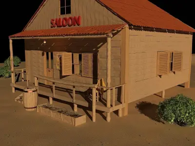 Western saloon in desert Low-poly 3D model