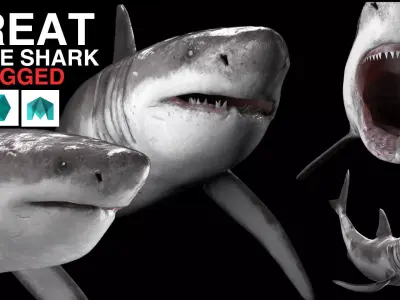 Great White Shark Low-poly 3D model 13