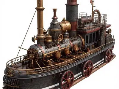 Steampunk Industrial Land-Ship 3D Model Low-poly 3D model