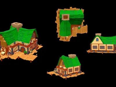 Seaport cartoon Low-poly 3D model