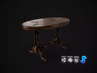 Vintage Wooden Table game asset Low-poly 3D model