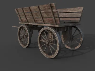 MEDIEVAL WOODEN CART  Low-poly 3D model