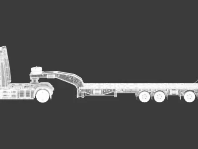 Electric Truck with Low Loader Trailer 3D model