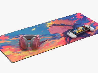 Naruto Gaming Mousepad with Headset and Console Setup 3D model