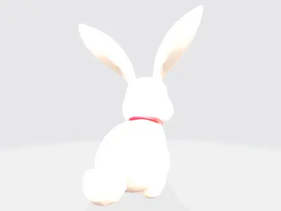 cartoon white rabbit with pink bow tie Low-poly 3D model