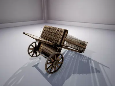 Hawcha wooden cart on wheels Low-poly 3D model