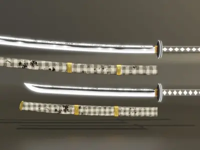 Sci-fi samurai Katana set with Wakizashi Low-poly 3D model