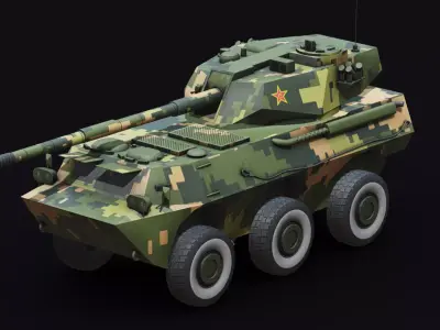 PLA PTL02 Wheeled Tank Destroyer Low-poly 3D model