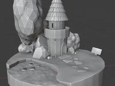 Low poly tower castle on island Free 3D model