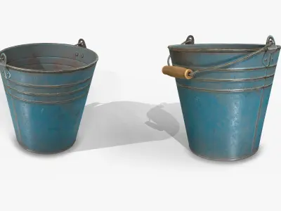 Bucket three metal buckets with handles Low-poly 3D model