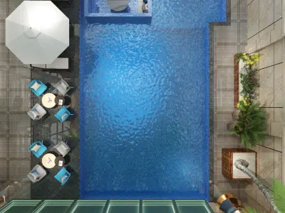 Indoor Pool with Patio and Tropical Greenery 3D model