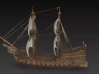 Ornate Galleon Ship - Renaissance Sailing Vessel 3D Model 3D print model