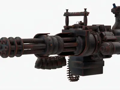 4K rusty abandoned Gatling Gun Low-poly 3D model