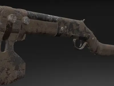 Shotgun-Axe PBR Game READY gun with blood Low-poly 3D model