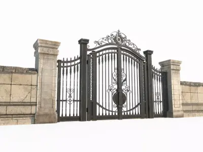 Classical style park iron gate 3D model