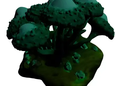 Bioluminescent Fantasy Mushroom Rock Cluster 3D model