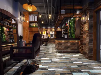 Industrial Barber Shop Interior Design 3D model