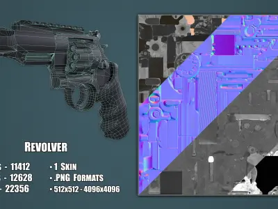 Revolver Smith and Wesson Magnum 357 Low-poly 3D model