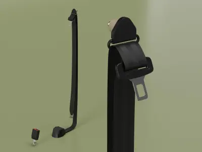 Retractable Car Seat Belt Set with Buckle Black 3D model