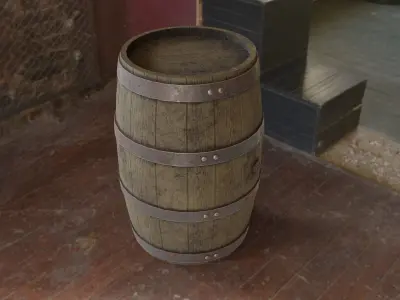 Wooden Barrel PBR Low-poly Game ready Low-poly 3D model Low-poly 3D model