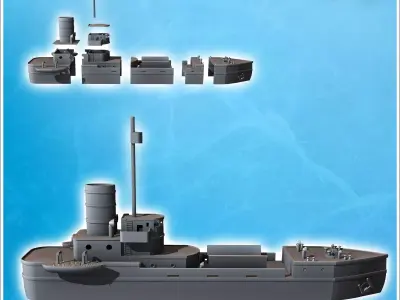 Modern cargo ship with open hold observation mast and lifeboat 4 3D print model