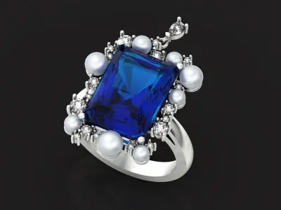 vintage ring with pearls and radiant 1251 3D print model