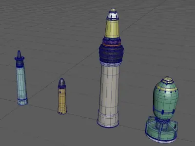 BulletA high-poly model group of different missiles 3D model