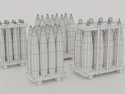 Artillery Shell Crate Packed 105mm 155mm LODs Game Ready Low-poly 3D model