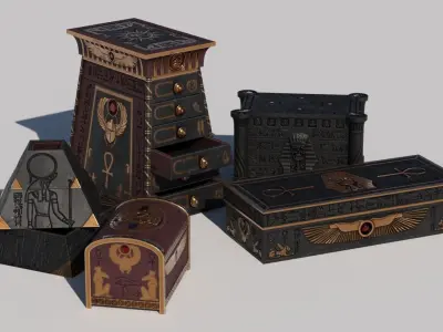 OB 02 Egyptian Necromancer Kit - 06 Boxes and small containers Low-poly 3D model