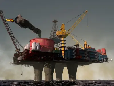 Piattaforma oil rig in middle of ocean Free 3D model