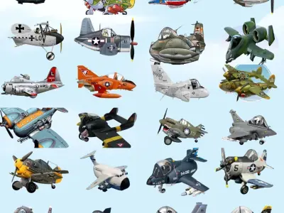 Mega Pack Airplane 33pz 3D STL Files Manga Style Airplanes 3D print model