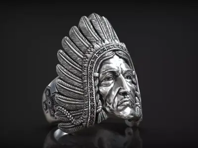 Native American Indian Chief Head Roach Feathers Ring 3D print model purchase