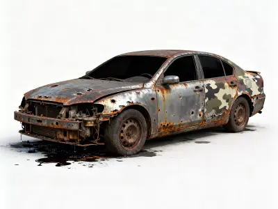 Realistic Wrecked Mid-Size Sedan 3D Model Low-poly 3D model
