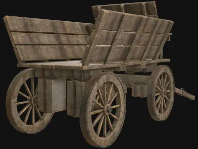 Medieval Wooden Cart 4 Low-poly 3D model