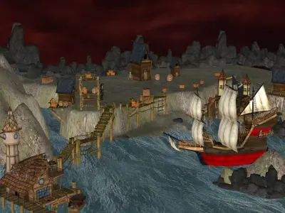 Pirate Shipyard Environment  Low-poly 3D model