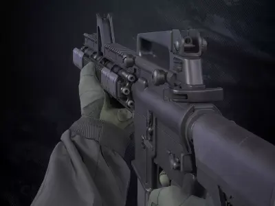 MR-44 Assault rifle With Hands And Weapon Case Low-poly 3D model