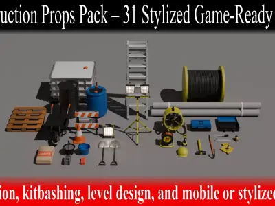 Construction Props Pack - 31 Stylized Game-Ready Assets Low Poly Low-poly 3D model