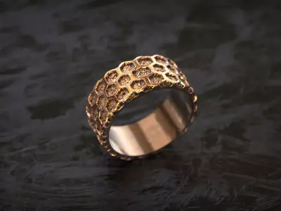 Honeycomb Hex Nugget Pattern Ring 3D print model