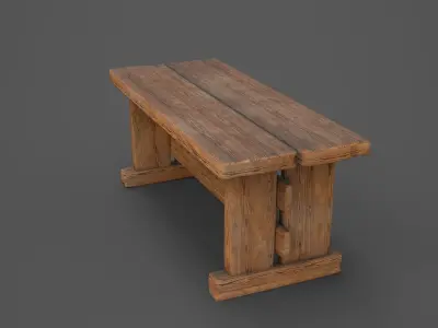 Medieval Vintage old  Wooden Table Chunky PBR  Low-poly 3D model
