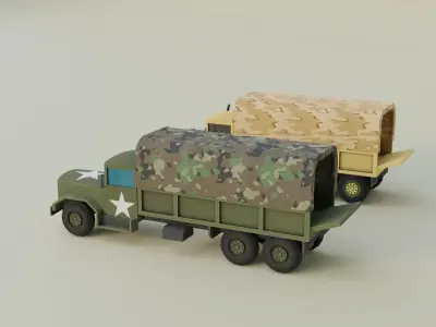 Military Truck Set Low-poly 3D model