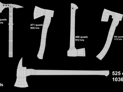 Axes bundle Low-poly 3D model