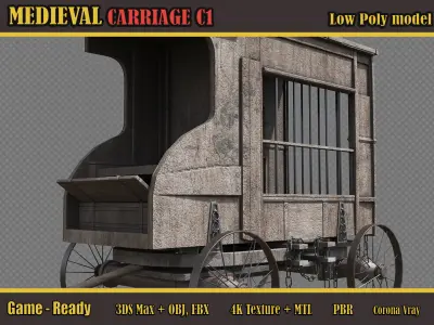 Medieval Carriage C1 Low-poly 3D model