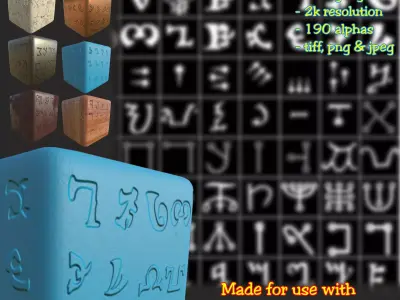 Ancient Magical Scripts set Height map Alpha Brushes decals Texture