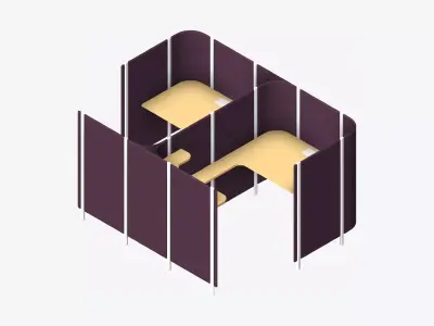 Office Pod - Workspace - Officetec - Side To Side - Same Facing Low-poly 3D model