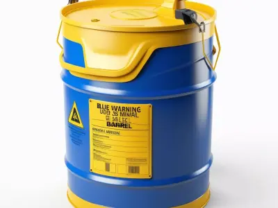 Blue Yellow Industrial Warning Barrel 3D model