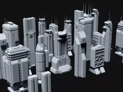 Sci-Fi building dressing kitbash PACK -  4 Low-poly 3D model