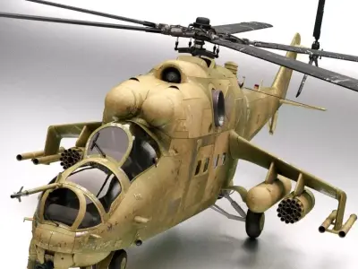 Mi 24 Helicopter  Rigged  With Rigged Control Panel 3D model