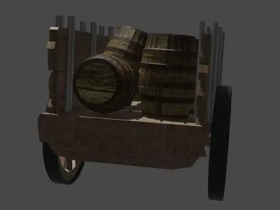 wooden cart with barrels Low-poly 3D model Free low-poly 3D model