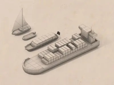 Pack of low poly Boats Low-poly 3D model