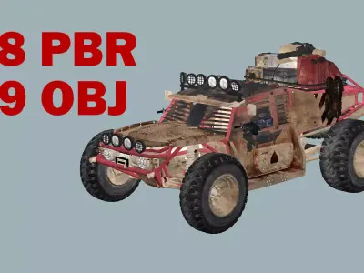 Post-Apocalypse Buggy Car TX With Gunholder 3D Model Low-poly 3D model